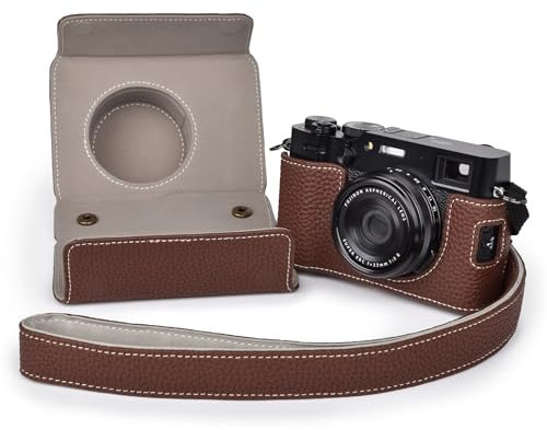 VOVMOEYA X100VI Tasche, Kamera Halbtasche für Fuji X-100VI, PU-Leder Kameratasche kompatibel mit X100VI Digitalkamera mit Kameragurt für X100VI Hülle - Braun