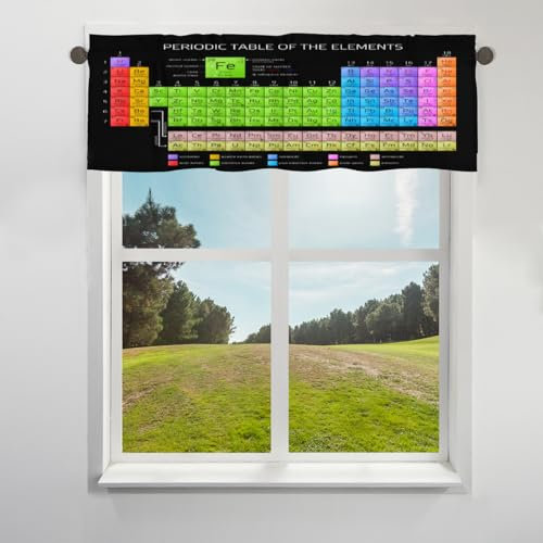 TropicalLife Periodensystem-Vorhang, Volant für Fensterstangen, Tasche, Periodensystem der Elemente, kurze Fenster, Vorhänge für Café, Küche, Badezimmer, Wohnzimmer, Fensterdekoration, 106 x 45 cm