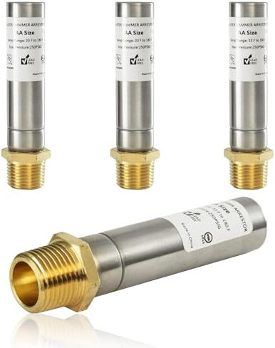 GUOFIS Water Hammer Arrestor,1/2Inch Straight Stainless Steel Water Arrestor,MIP Connection(4PACK,Stainless Steel Arrestor)(HAMMER006-4Pack)