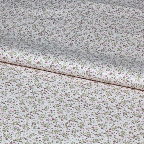 Stoff Meterware Blüten Blumen Pflanzen Baumwolle - 1 Meter, geblümt, Blumenstoff, Blümchen, Kissen, Bettwäsche, Kinder, Bekleidung, Sommer, Basteln, Nähen, Deko, DIY (Blumen Reka Rosa)