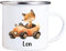4youDesign Emaille Tasse Kinder personalisiert – Tierauto Fuchs – Tier Namenstasse – Geschenk für Jungen & Mädchen – Bruchsicher & Leicht – Geschenkidee zur Einschulung & Geburtstag - 300ml