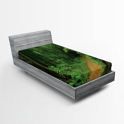 ABAKUHAUS Tropisch Spannbettlaken-Set, Dschungel Wald Bäume, Bettbezug mit Rundum-Gummizug tiefer Einschub 2 Stück, 90cm x 200cm, Grün Braun