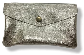 Porte-Monnaie Femme en Cuir Véritable Irisé, 15 cm x 8 cm, 3 Compartiments avec Fermeture Zippée, Protecteur RFID, Fabrication Italienne (Doré)