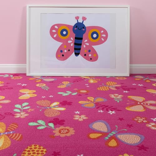 Steffensmeier Teppichboden Sophia Meterware | Auslegware für Kinderzimmer | Spielteppich | Schmetterling Pink, Größe: 200x300 cm