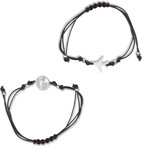 2 Stück Weltkugel Armband, Glücksbringer Reise Armband, Armbändchen Geschenk, Reise Geschenk für Freunde Familie Weltreisende (Stahlfarbe)