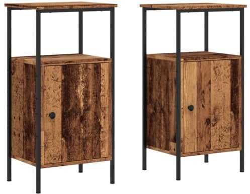 vidaXL Nachttisch 2 STK., Nachtschrank mit Stauraum, Nachtkommode für Schlafzimmer, Nachtkonsole Beistelltisch, Altholz-Optik Holzwerkstoff