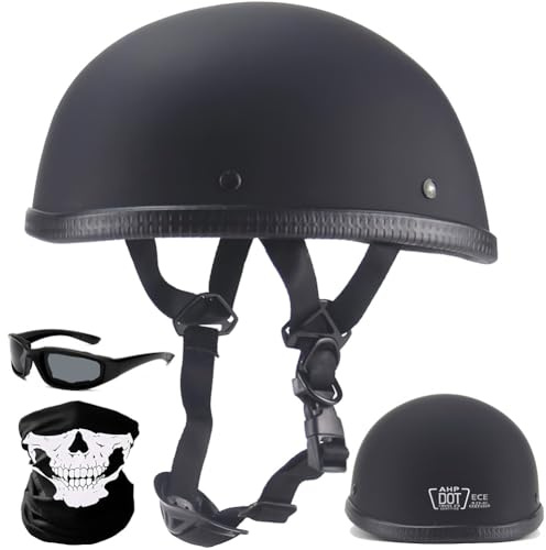 Halbschalenhelm Mit ECE Retro Jethelm Mit Sonnenbrille Motorrad Halbhelme Motorrad Helm Brain Cap Halbschale Chopper Helm Offenem Helm Vintage Roller Helm Scooter-Helm Für Cruiser