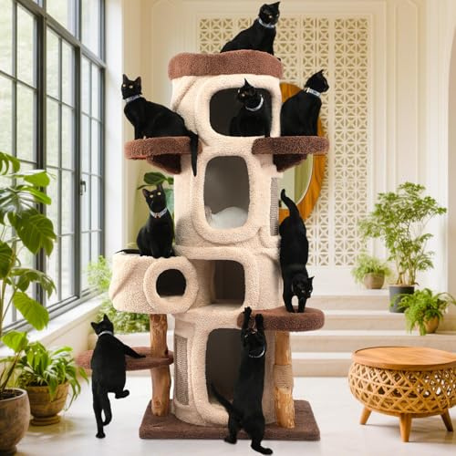 Großer Kratzbaum für Indoor-Katzen und Erwachsene, Baumhaus-Thema, luxuriöser Katzenturm, mehrstöckige Höhle mit Holz-Kratzbaum, Sitzstange, riesiges Haus für große Katzen, 178 cm hoch