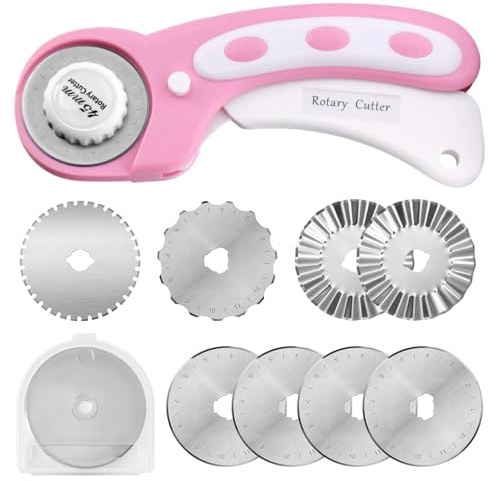 SPEEDWOX 45mm Cutter rotatif avec 8 lames supplémentaires Cutter à rouler avec verrouillage de sécurité avec verrouillage de sécurité pour tissu, cuir, artisanat, couture, matelassage - Design