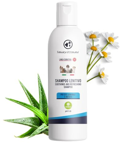 Farmacia Veterinaria Shampoo Cane Lenitivo - Privo di Parabeni e Coloranti - Shampoo per Dermatite e Prurito Cane - 150 ml, Prodotto in Italia