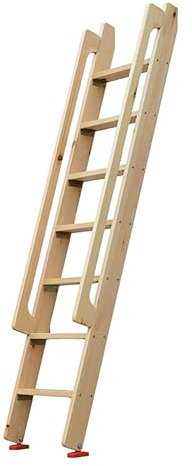 Scala retrattile in legno massello, scala salvaspazio per soffitta, camera da letto, biblioteca, finestra di fuga, colore marrone chiaro, 125 cm, design universale per un facile accesso