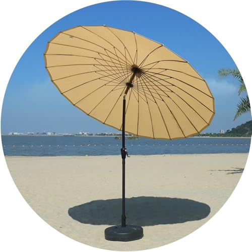 YCBTPS Sonnenschirm Knickbar 270cm, Groß Strandschirm Mit Handkurbel Zum Öffnen/Schließen, Gartenschirm Mit Neigungsfunktion(Khaki)