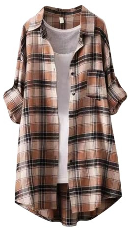 Generisch Chemise à carreaux 2025 2024 pour femme - Moyenne et longue - Style lâche - Style paresseux - Chemise à carreaux