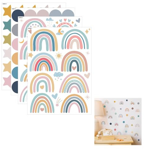 Dreamil Selbstklebende Wandtattoo Regenbogen mit Dots Sternen, bunte Wandaufkleber Wandsticker für Mädchen Kinderzimmer Babyzimmer Schlafzimmer Deko Wanddeko