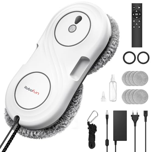 Robofun Mini Fensterputzroboter mit Turbinenmotor, 7000Pa Fensterroboter, Starke Saugkraft, Doppelhelix-Reinigung, 63 MM ultradünn, 3 Reinigungsmodi Fensterreiniger Elektrisch, Modell WD12D- Weiß