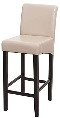 PROREGAL Barhocker gepolstert mit Lehne Sitzhöhe 75cm Holz Creme dunkle Beine Kunstleder Barstuhl Tresenhocker
