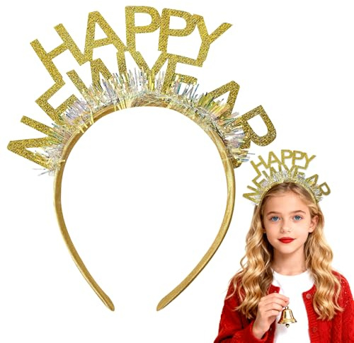 XJWZGM Silvester Haarreif, Neujahr Haarreif, Happy New Year Haarband, silvester Haarschmuck happy new year für Neujahr Partydeko Weihnachten Haarschmuck Party Familienfeier Feier Verkleidung (Gold)
