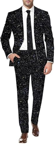 Vhersily Blazer Herren Karneval Smoking Steampunk Jacke Glänzend Elegant Winter Glitzer Slim Fit Jacken Pailletten Komplett Jacke Silvester für Abend Zeremonie Clubwear in der Disco, Schwarz 2, XXL
