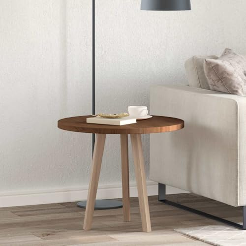 WRJENFSC rustikale Tischplatte rund 60 cm Eiche Massivholz Dunkelbraun umkehrbare Holzplatte für Küche Esszimmer Wohnzimmer Robust und Modern