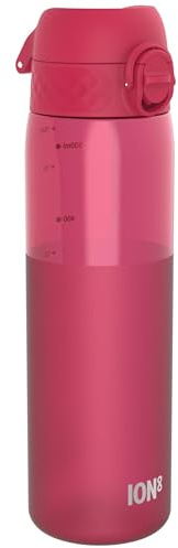 ION8 Water Bottle, 500 ml/18 oz, Leak Proof, Easy to Open, Secure Lock, Dishwasher Safe, BPA Free, Hygienic Flip Cover, Carry Handle, Fits Cup Holders, Easy Clean,Carbon Neutral, Half Cut Viva Magenta