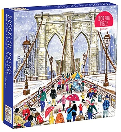 Michael Storrings Brooklyn Bridge 1000 Piece Puzzle in a Square Box, White and Grey/Black