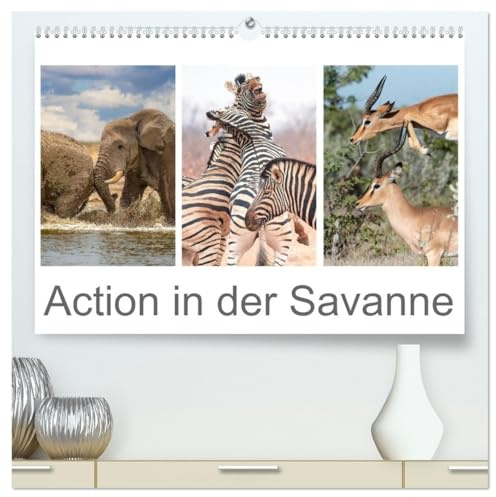 Action in der Savanne (hochwertiger Premium Wandkalender 2026 DIN A2 quer), Kunstdruck in Hochglanz: Afrikas Tiere in voller Aktion (CALVENDO Tiere)