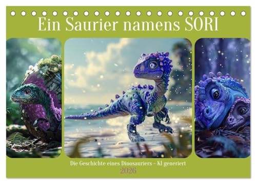 Ein Saurier namens Sori (Tischkalender 2026 DIN A5 quer), CALVENDO Monatskalender: Entzückende Begegnungen eines Dinosauriers - KI generiert (CALVENDO Tiere)