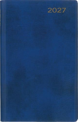 Taschenkalender 2027: Blauer Cabra-Lederfaserstoffeinband