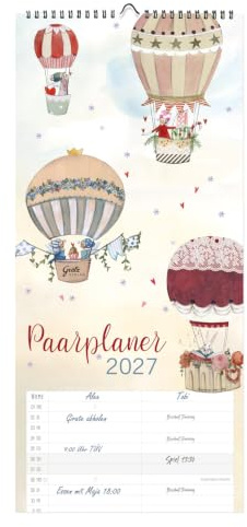 Paarplaner Reise 2027 – Wandkalender mit 2 Spalten: Reisen | 14 Monate, Notizbereich, Ferientermine Deutschland, Illustrationen von Silke Leffler