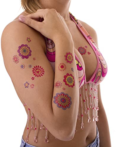 5 x Hippie Tattoo Karte - 145 Bunte Flower Power Peace Haut Tattoos - Fasching Party (5)