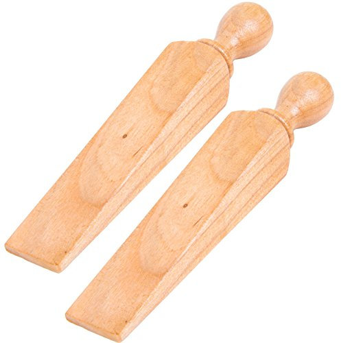 2x Large Traditional Door Wedge Stops - Solid Wooden Stoppers