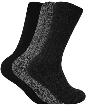3 Pair Mens Thick Cushioned Winter Warm Wool Walking Hiking Socks for Boots | Thermoregulating Fibre | Cold Weather Essential | Trekking Footwear | Extra Padding | Heat Retaining Layer
