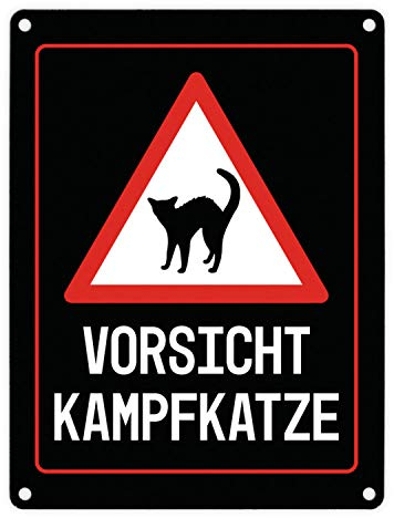 trendaffe - Vorsicht Kampfkatze Warn- und Hinweisschild in Schwarz mit Piktogramm