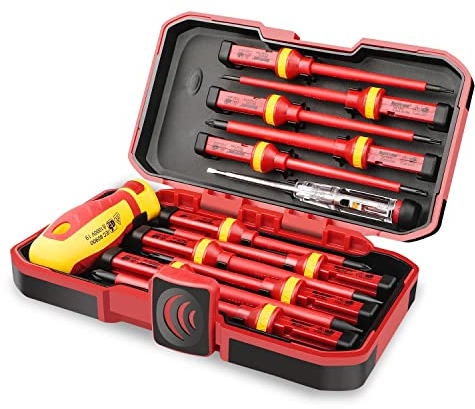 HURRICANE 1000V Insulated Electrician Screwdriver Set, All-in-One Premium Professional 13-Pieces CR-V Magnetic Phillips Slotted Pozidriv Torx Screwdriver