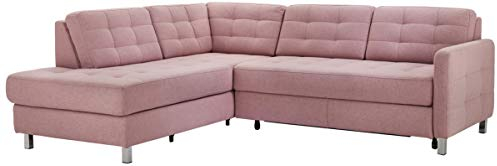 CAVADORE Ecksofa Piccoli mit Ottomane links / Sofaecke mit Bettfunktion und Bettkasten im modernen Design / 233 x 80 x 196 / Flachgewebe Altrosa