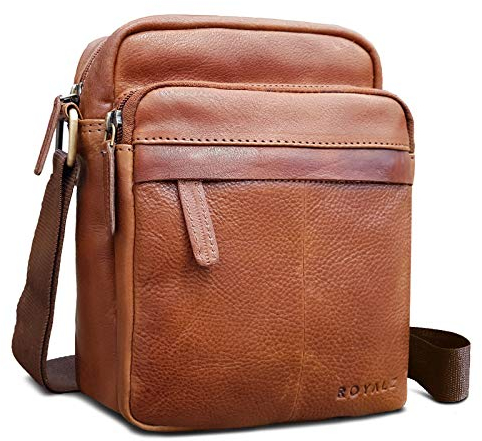 ROYALZ Echtleder Umhängetasche Herren Leder klein 'Phoenix' Moderne Vintage Schultertasche für Männer Ledertasche im kompakten Design Messenger Bag Seitentasche Crossbody, Farbe:Texas Braun