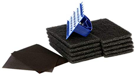 We Can Source It Ltd - The Chemical Hut Blue Griddle Scourer Holder with Cleaner Pads and Mesh Screens for Cleaning Ovens, Grills, Pans etc - Pack of 10 Screens and 10 Pads with 1 Scourer Holder