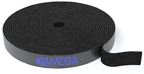 JAMEGA – 10m Klett Kabelbinder Rolle – 15mm Breit Frei zuschneidbar wiederverwendbare Klettkabelbinder auf Rolle | Klettband Klettbandrolle Klettverschluss Kabelorganizer Kabelmanagement - Schwarz