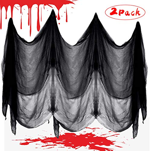 O-Kinee Halloween Dekoration, 2 Stücke Halloween Vorhang, Gruseliger Stoff, Gruseliges Käsetuch, Gruselig Tuch für Spuk Haus Party Outdoor Windows Tisch Türen Deko Prop, Schwarz, 150 x 300 cm