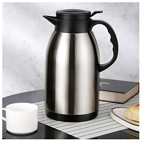 Vakuum isoliertes Krug Thermal Carafe Edelstahl, doppelwandig vakuumisolierter Kaffeekanne, tragbarer thermischer Tee-Kugelkrug, Temperaturanzeige, Vakuum-Thermomolben ( Color : Silver , Size : 2L )