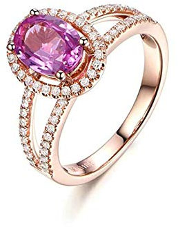 Beydodo Verlobungsring 750 Rotgold 1.15ct Rosa Saphir Halo, Trauring Trauring Rosegold Ring Größe 63 (20.1)