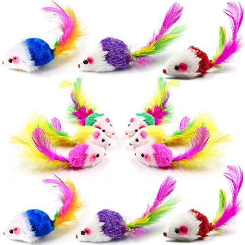 VOVIGGOL Cat Mice Toys for indoor Cats 12PCS, 5 Color Variety Mouse Furry Kitten Toy Mice Rattle Small Mouse Cat Interactive Play