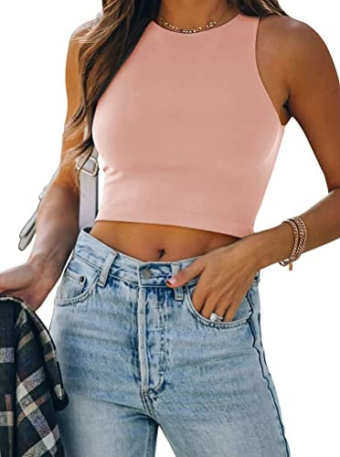 REORIA Damen Ärmellos Racerback Rundhals Tank Top Rosa S