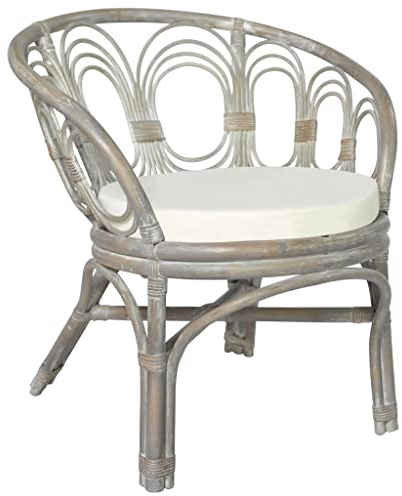 vidaXL Esszimmerstuhl mit Auflage, Küchenstuhl Essstuhl mit Armlehnen, Stuhl Sessel Esszimmer Küche, Rattansessel Rattanstuhl, Grau Natur Rattan Leinenbezug