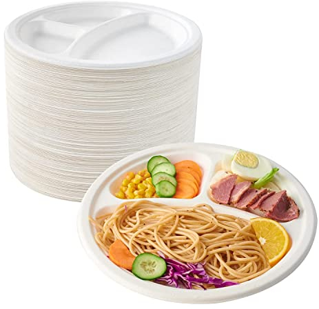 TRADENCT 50 vassoi in carta super dura, 100% biodegradabili e compostabili, ecologici, durevoli, riciclabili e utilizzabili nei forni a microonde (25.4cm, bianco)