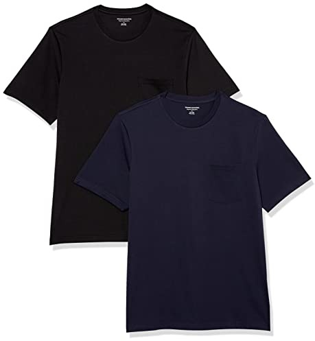 Amazon Essentials Men's T-Shirt Slim-Fit Short-Sleeved Crewneck Pocket, Pack of 2