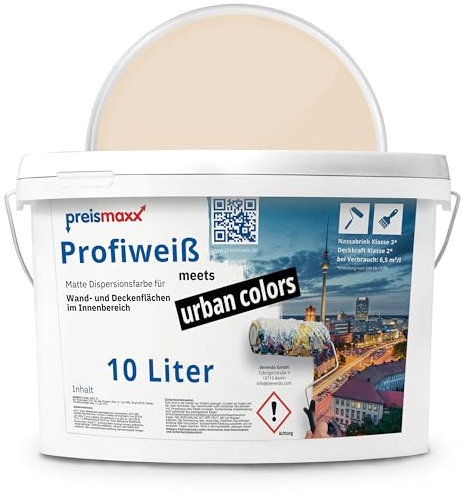 Preismaxx Profiweiß Wandfarbe rot 10L, hohe Deckkraft, Dispersionsfarbe innen, Innenwandfarbe Raumfarbe ahornholz deckend, Deckkraftklasse 2, matt Innenfarbe Profi Qualität