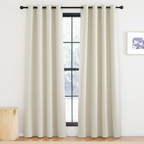 KGORGE Thermovorhang Hitzeschutz Haustür Blickdichte Gardinen Wohnzimmer Modern 2er Set 220 x 140 cm(HxB) Verdunklungsvorhänge Beige Ösenvorhang Blickdicht, Hellbeige