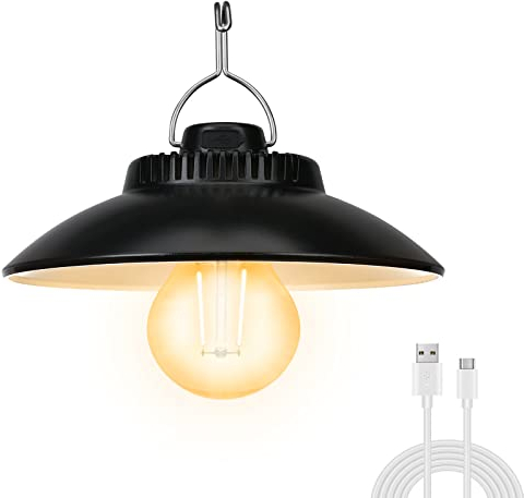 Yizhet Linterna Camping Recargable, Lámpara Camping Retro, Blanco Cálido, 2 Modos, Portátil con Gancho, Luz para Tienda de Campaña para Senderismo, Acampada, Emergencia, Apagones