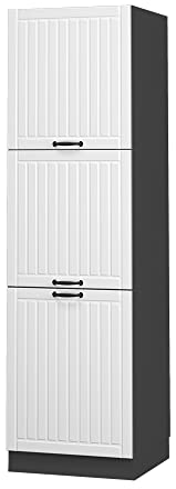 Vicco Herdumbauschrank Fame-Line, Herdschrank, Weiß Landhaus/Anthrazit, 60 cm